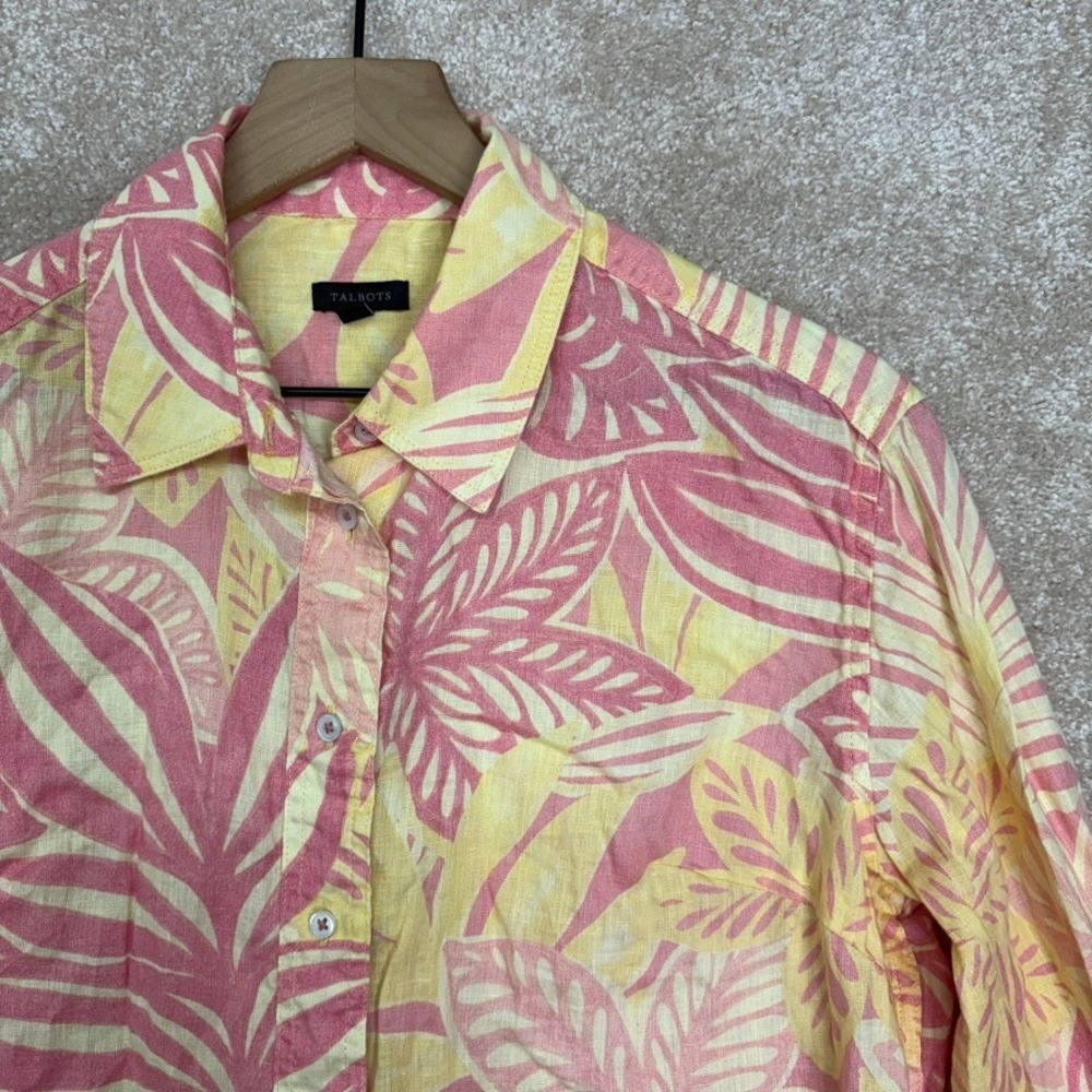 TALBOTS Linen Shirt Size Small Oversized Boxy Long Sleeve Button Up Vacation